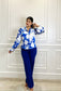 MESMERIZING – Printed blue satin shirt