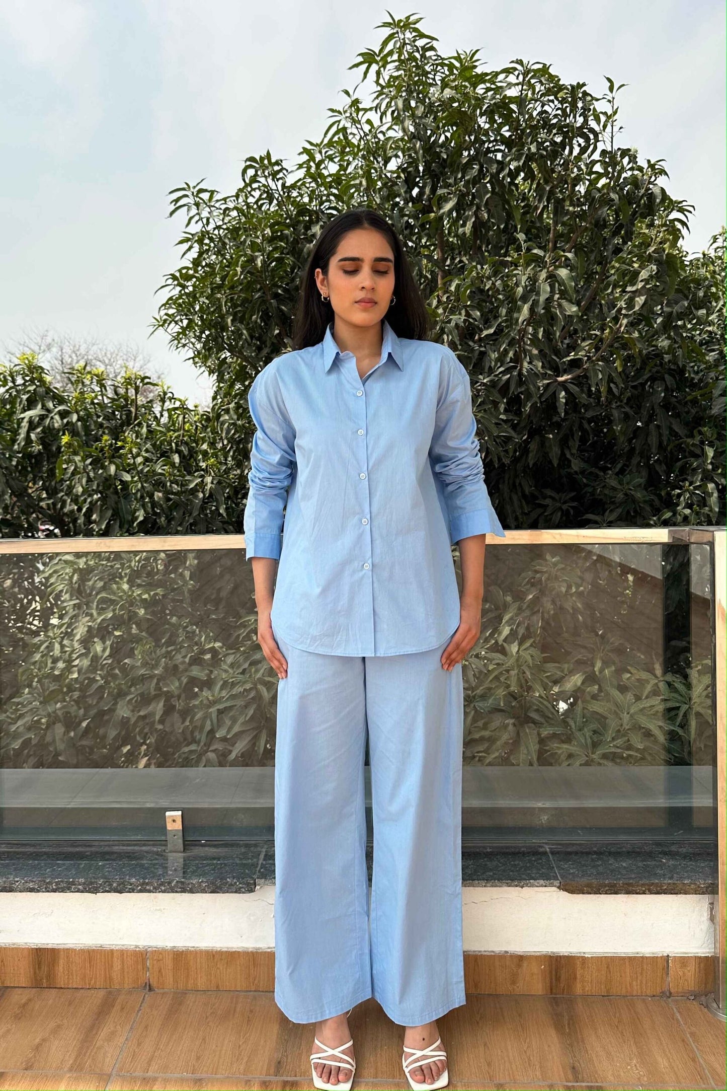 BREATHABLE - 100% Premium Cotton Co-Ord set in Sky Blue