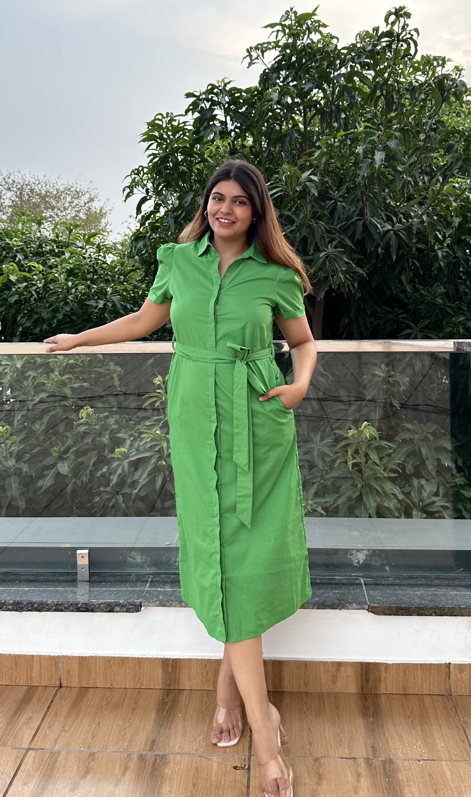 EVERGREEN – Cotton Green shirt dress