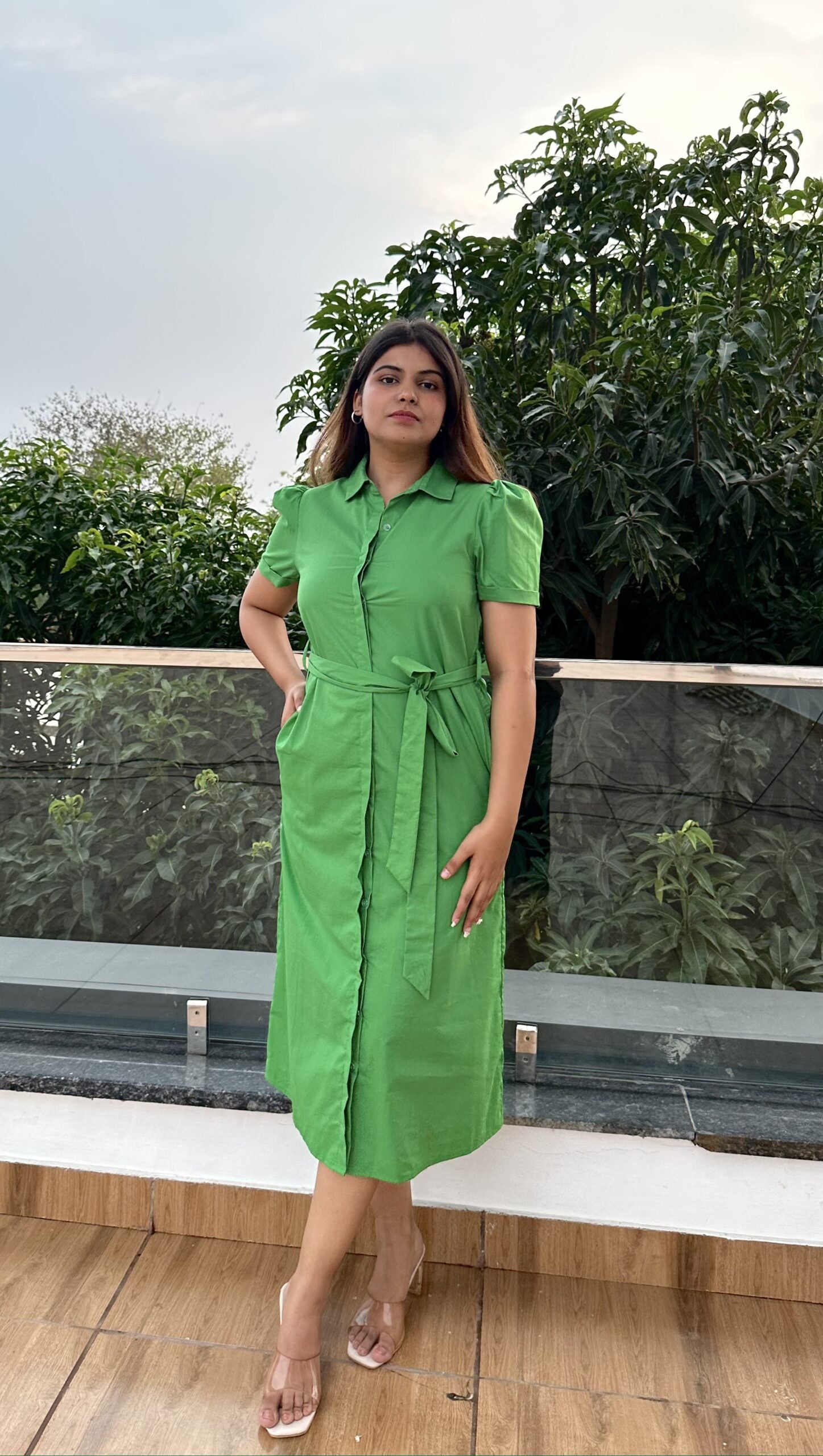 EVERGREEN – Cotton Green shirt dress