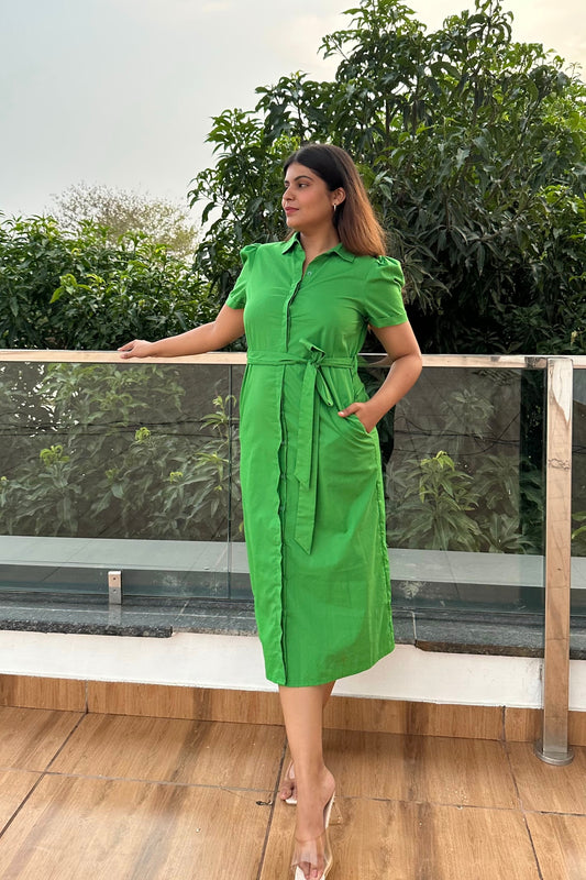 EVERGREEN - Cotton Green shirt dress