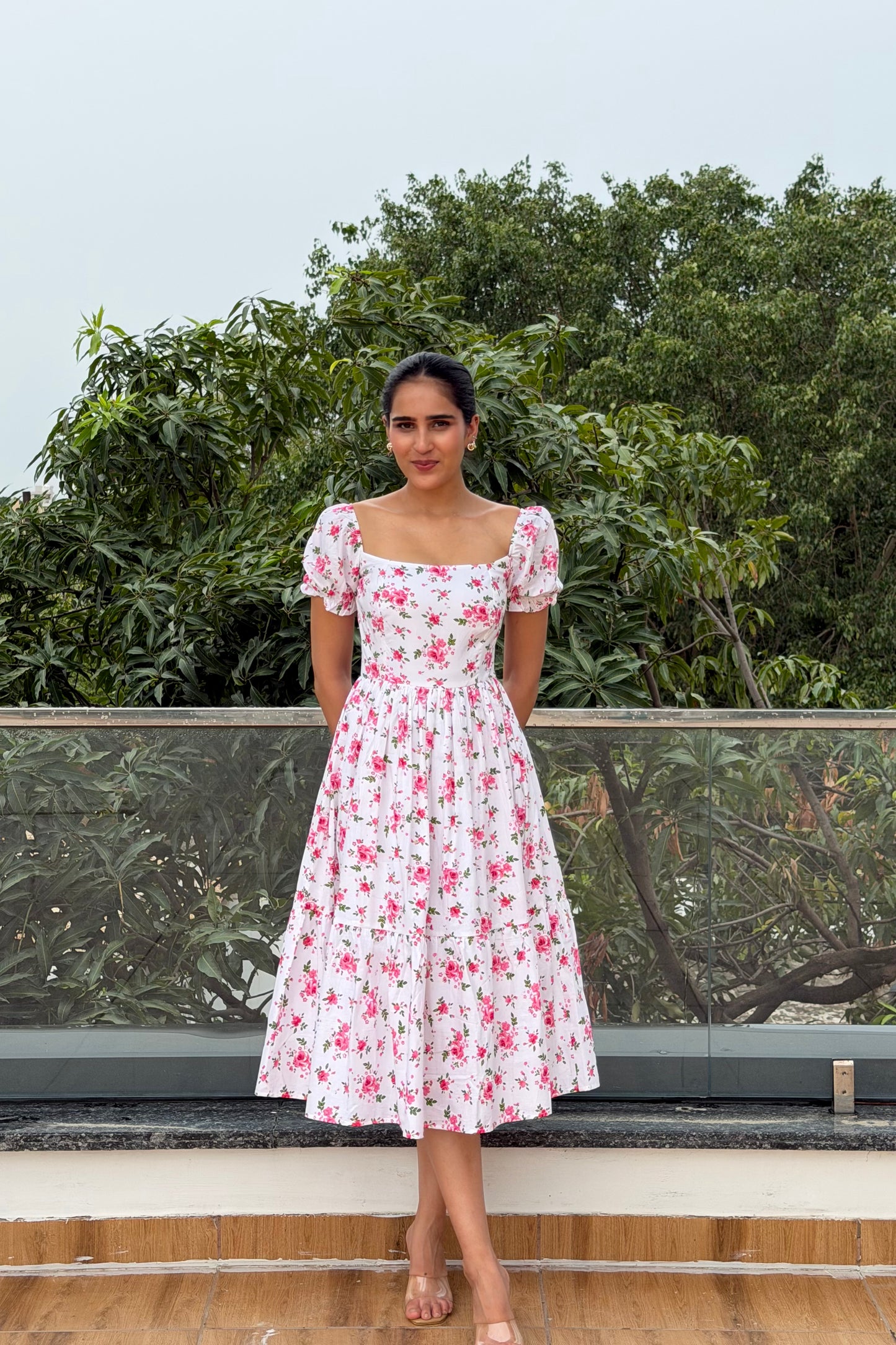 Cherry Blossom Cotton Midi Dress