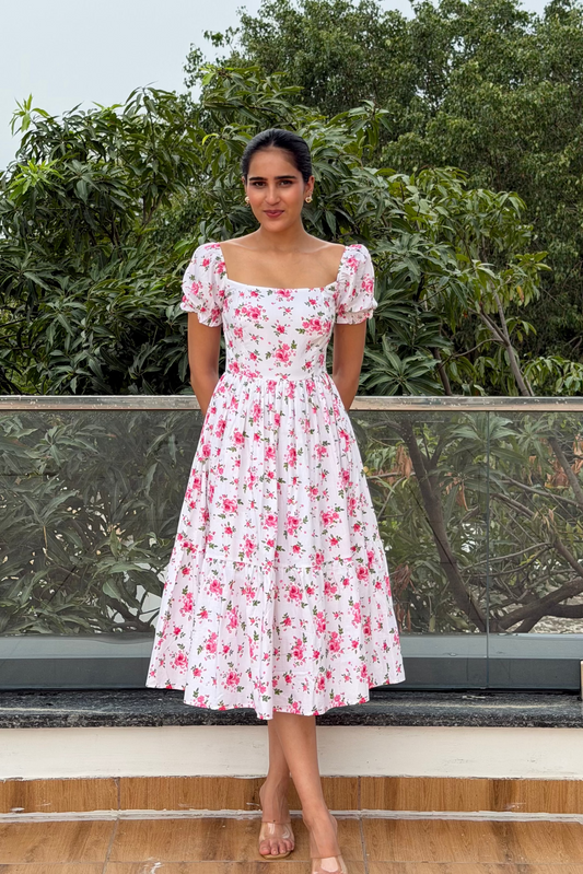 Cherry Blossom Cotton Midi Dress
