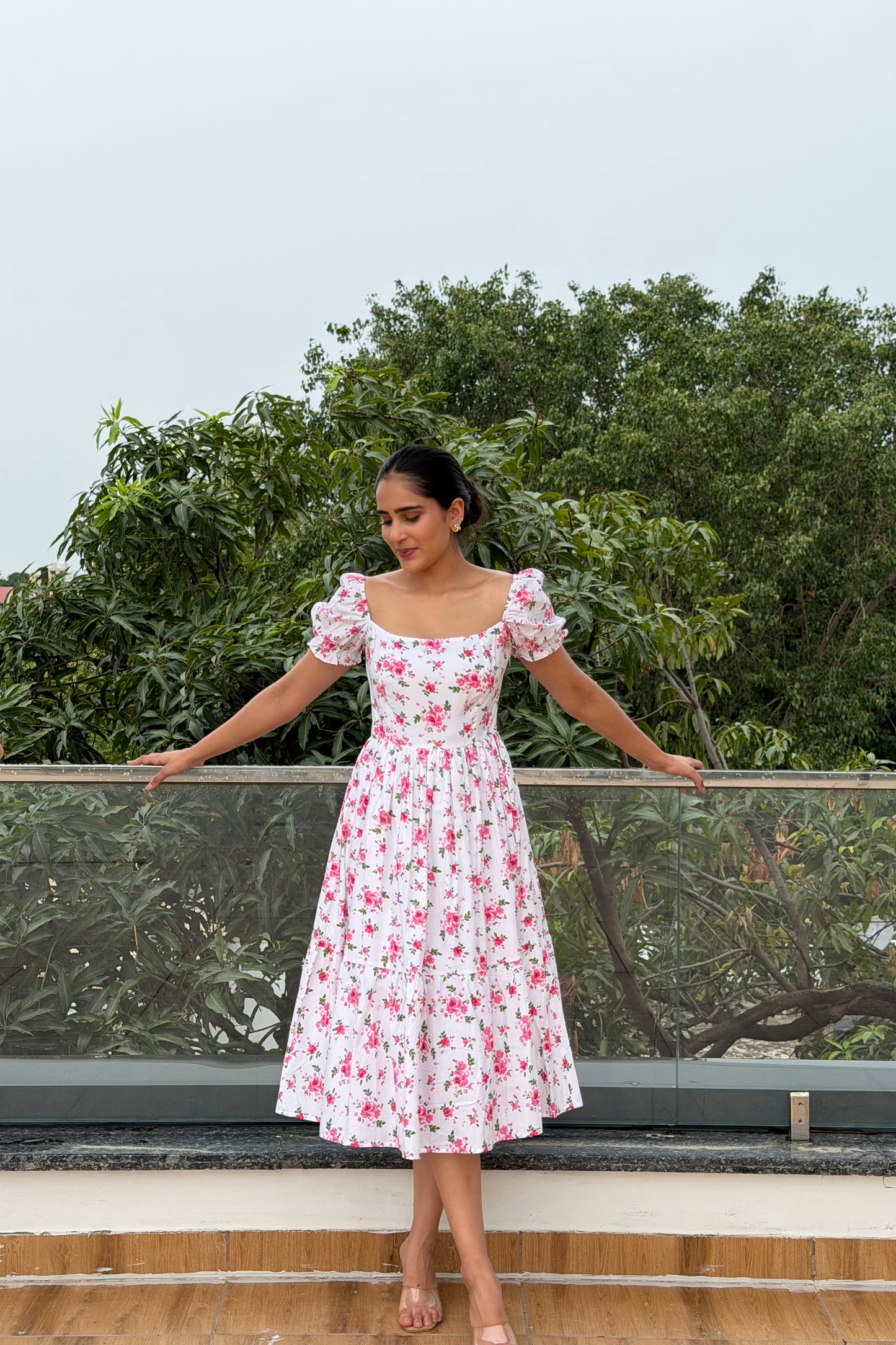 Cherry Blossom Cotton Midi Dress
