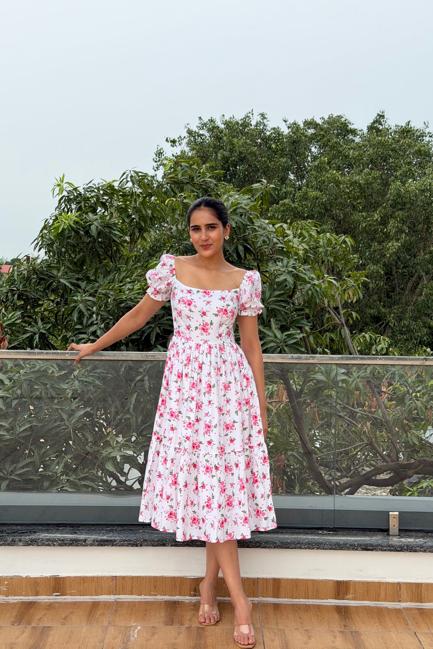 Cherry Blossom Cotton Midi Dress
