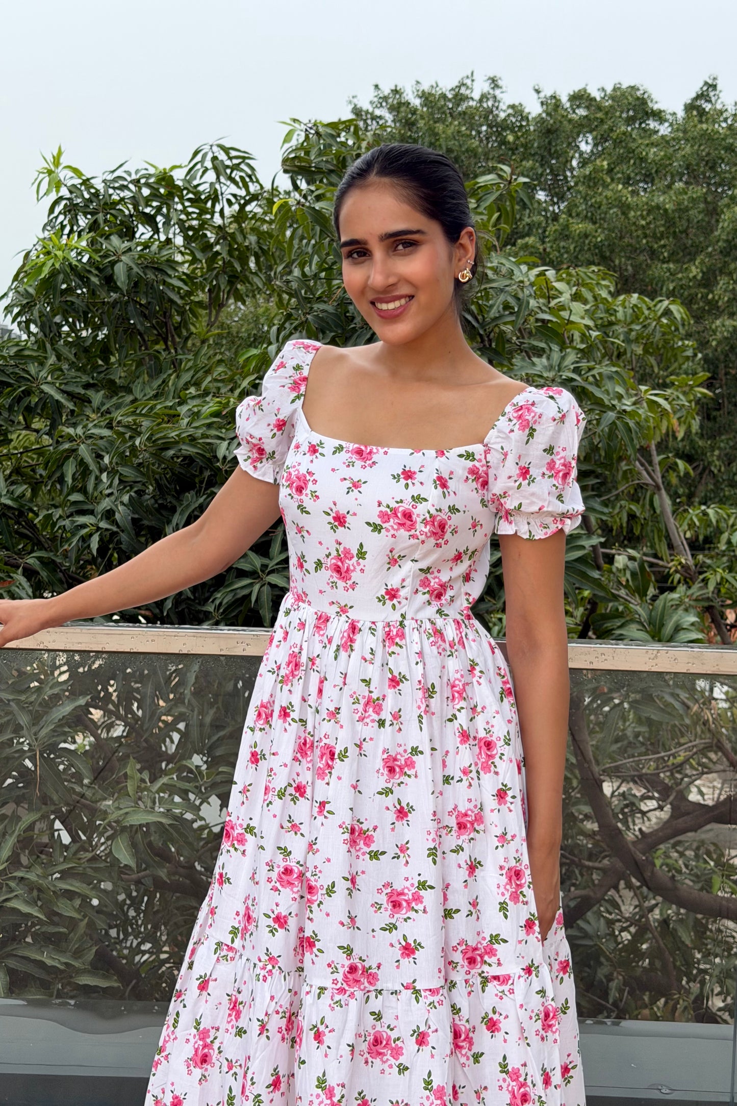 Cherry Blossom Cotton Midi Dress