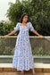 BLUE DAISY - Cotton Blue Print Flared Dress