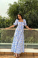 BLUE DAISY - Cotton Blue Print Flared Dress