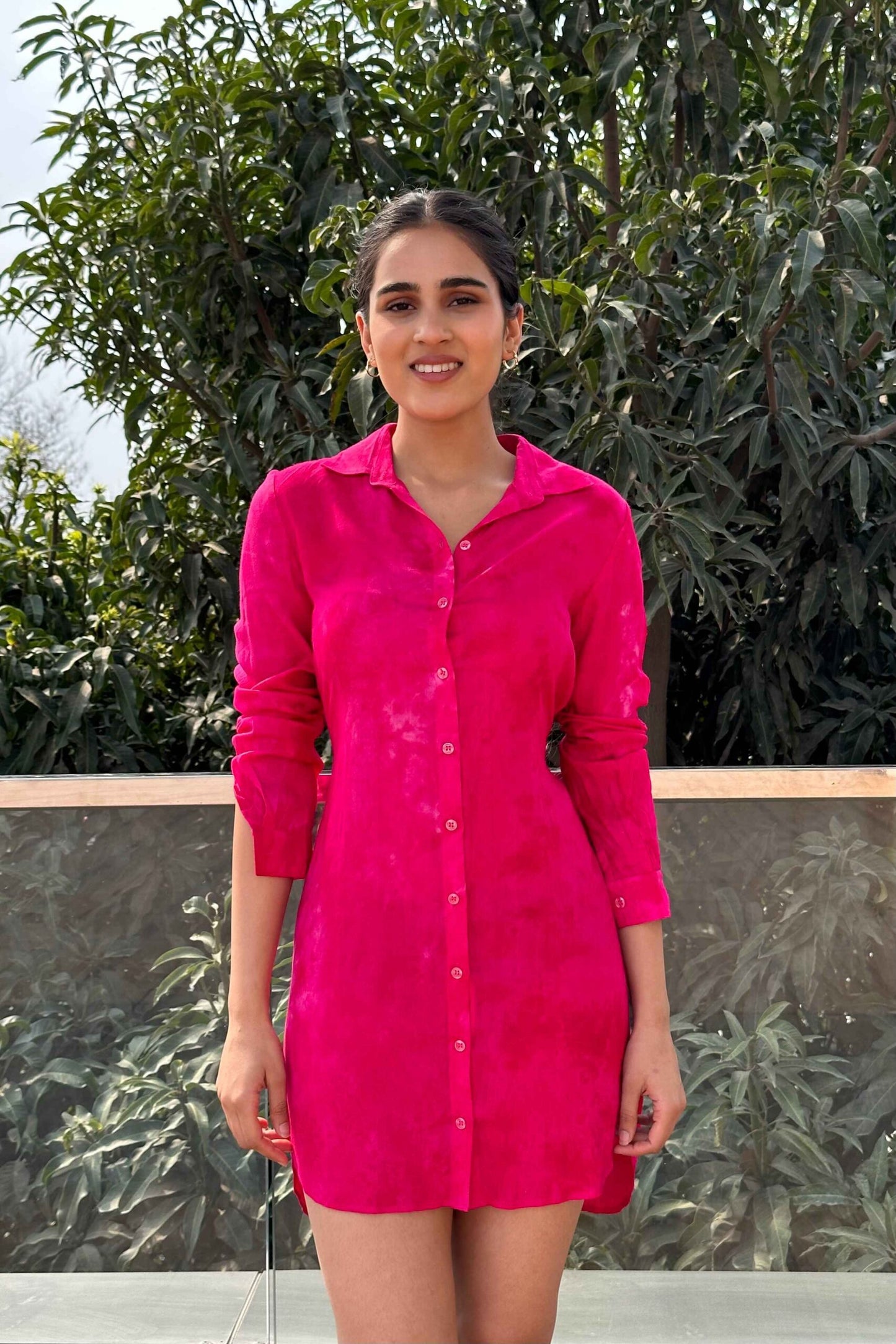 HOT SUMMER - Hot pink Tie up dress