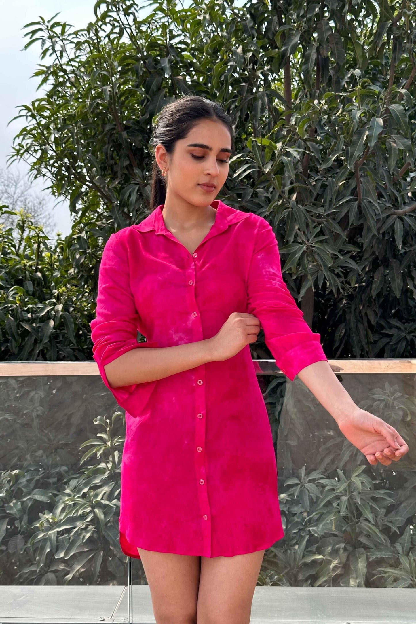 HOT SUMMER - Hot pink Tie up dress