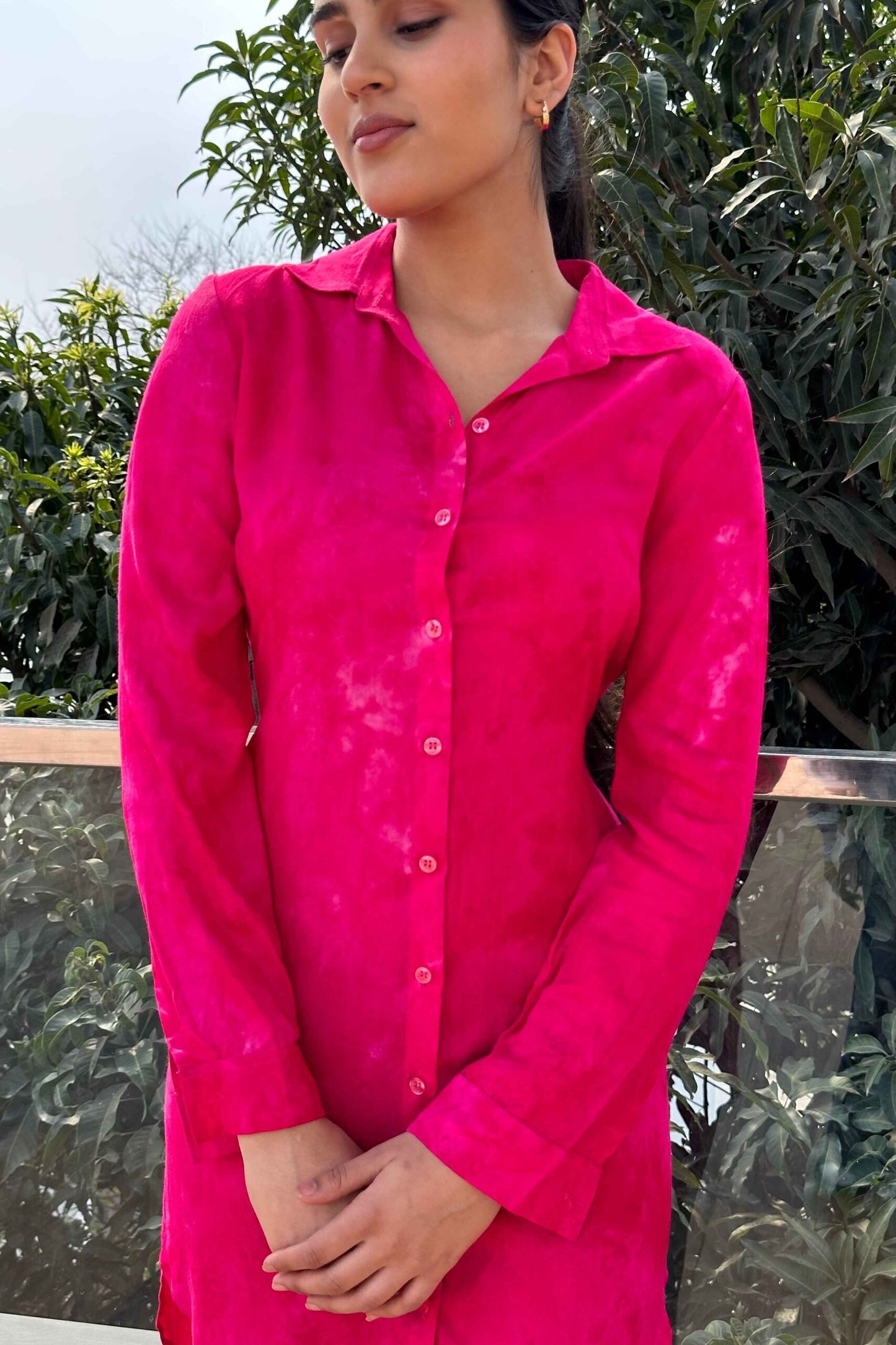 HOT SUMMER - Hot pink Tie up dress