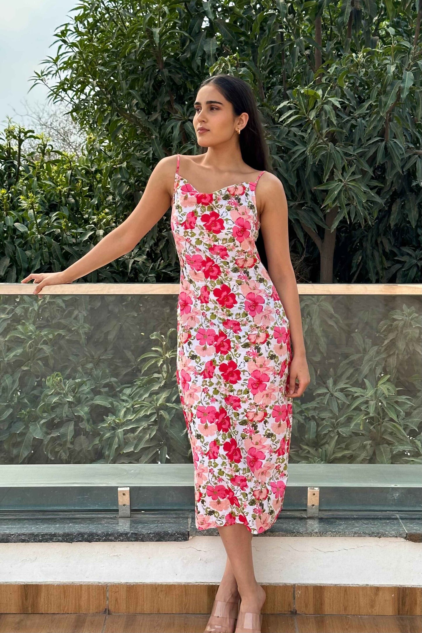 EARLY SUNRISE - Cotton Print Cowl Neck Slip Dress