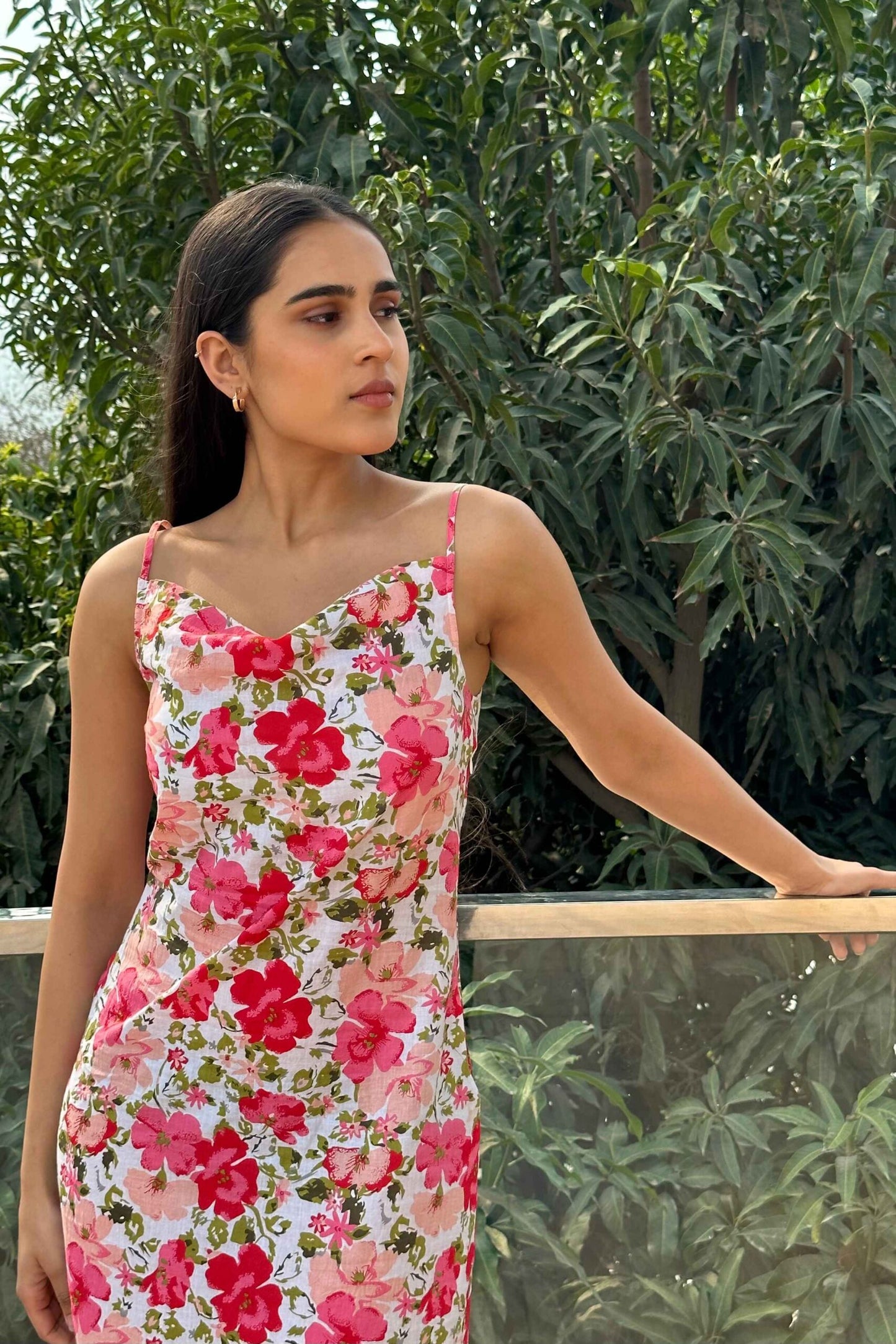 EARLY SUNRISE - Cotton Print Cowl Neck Slip Dress