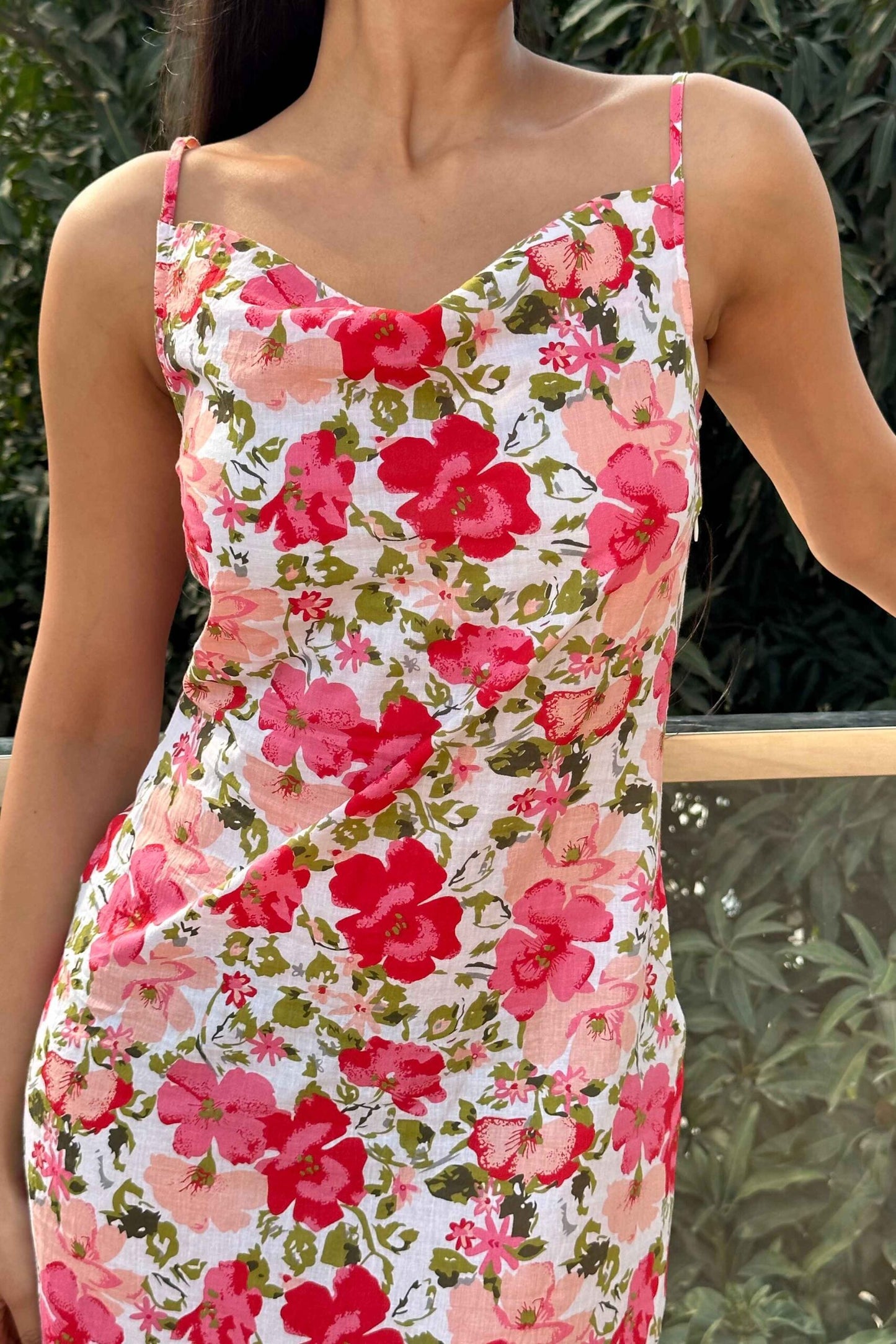 EARLY SUNRISE - Cotton Print Cowl Neck Slip Dress