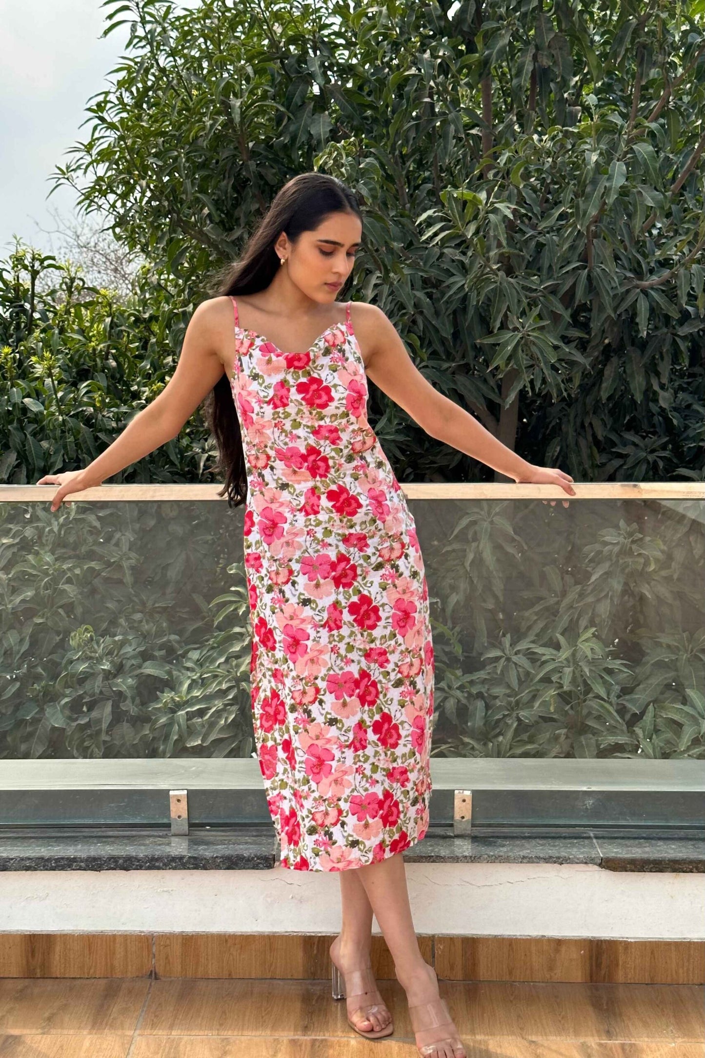 EARLY SUNRISE - Cotton Print Cowl Neck Slip Dress