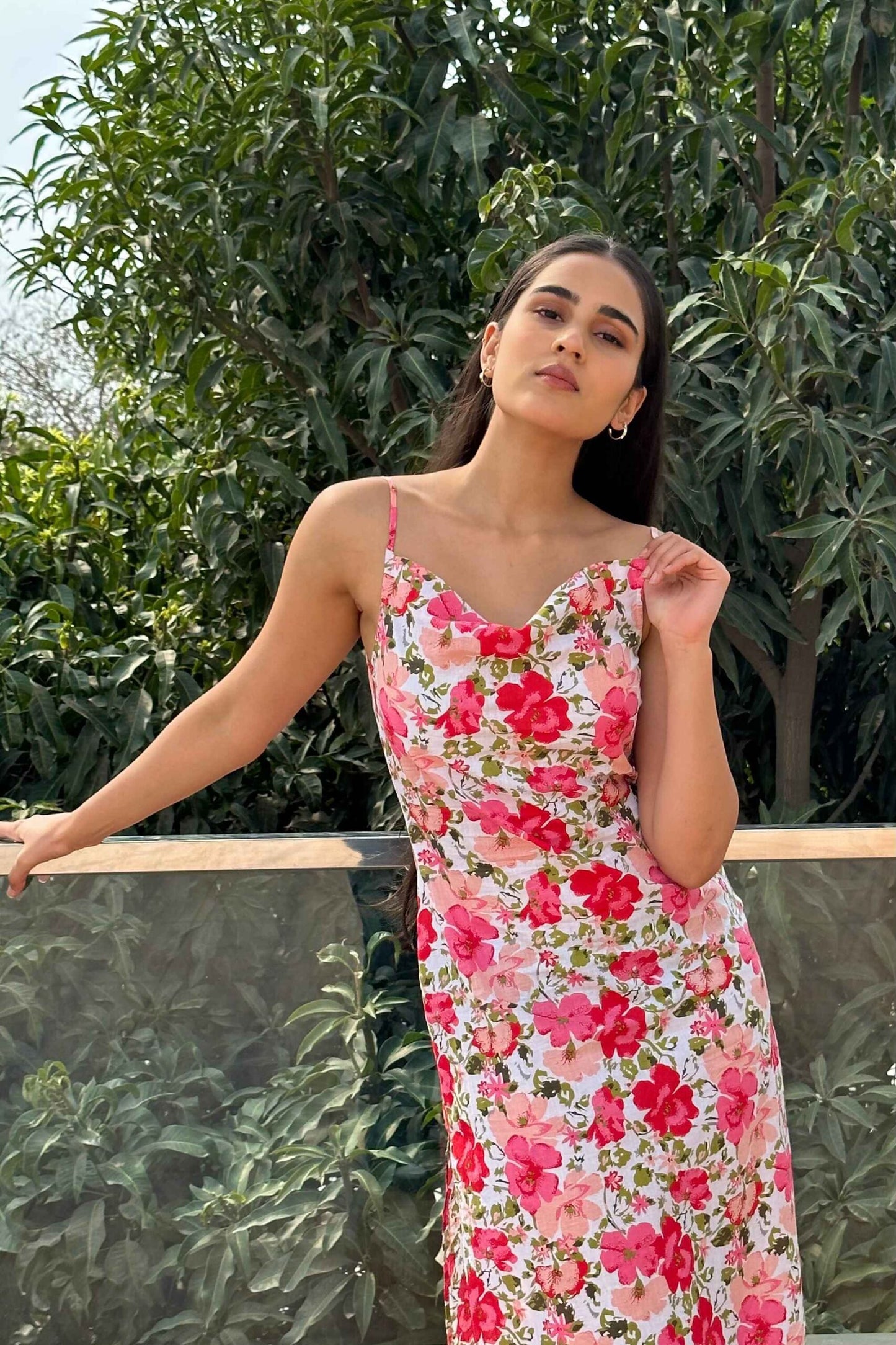 EARLY SUNRISE - Cotton Print Cowl Neck Slip Dress