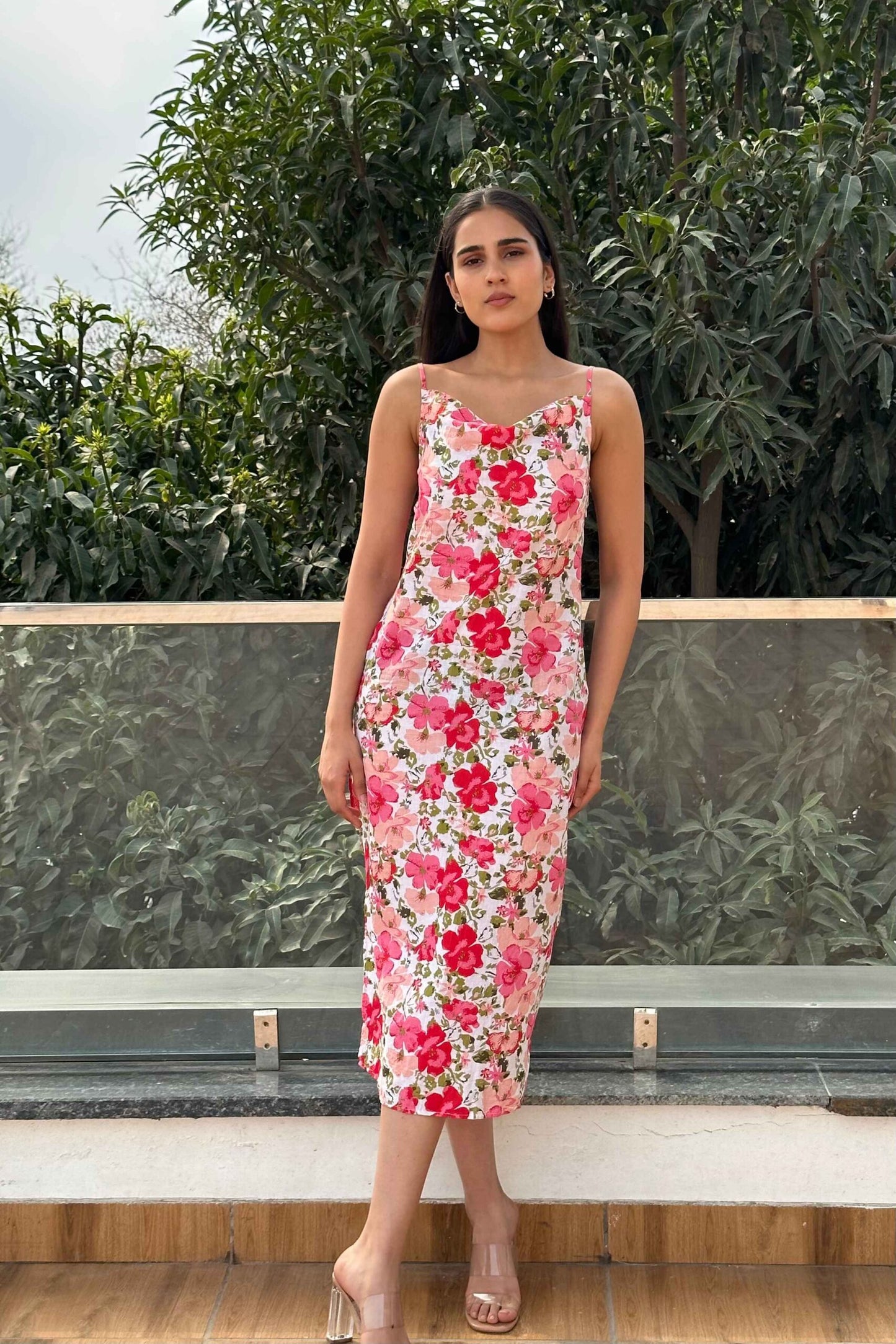 EARLY SUNRISE - Cotton Print Cowl Neck Slip Dress