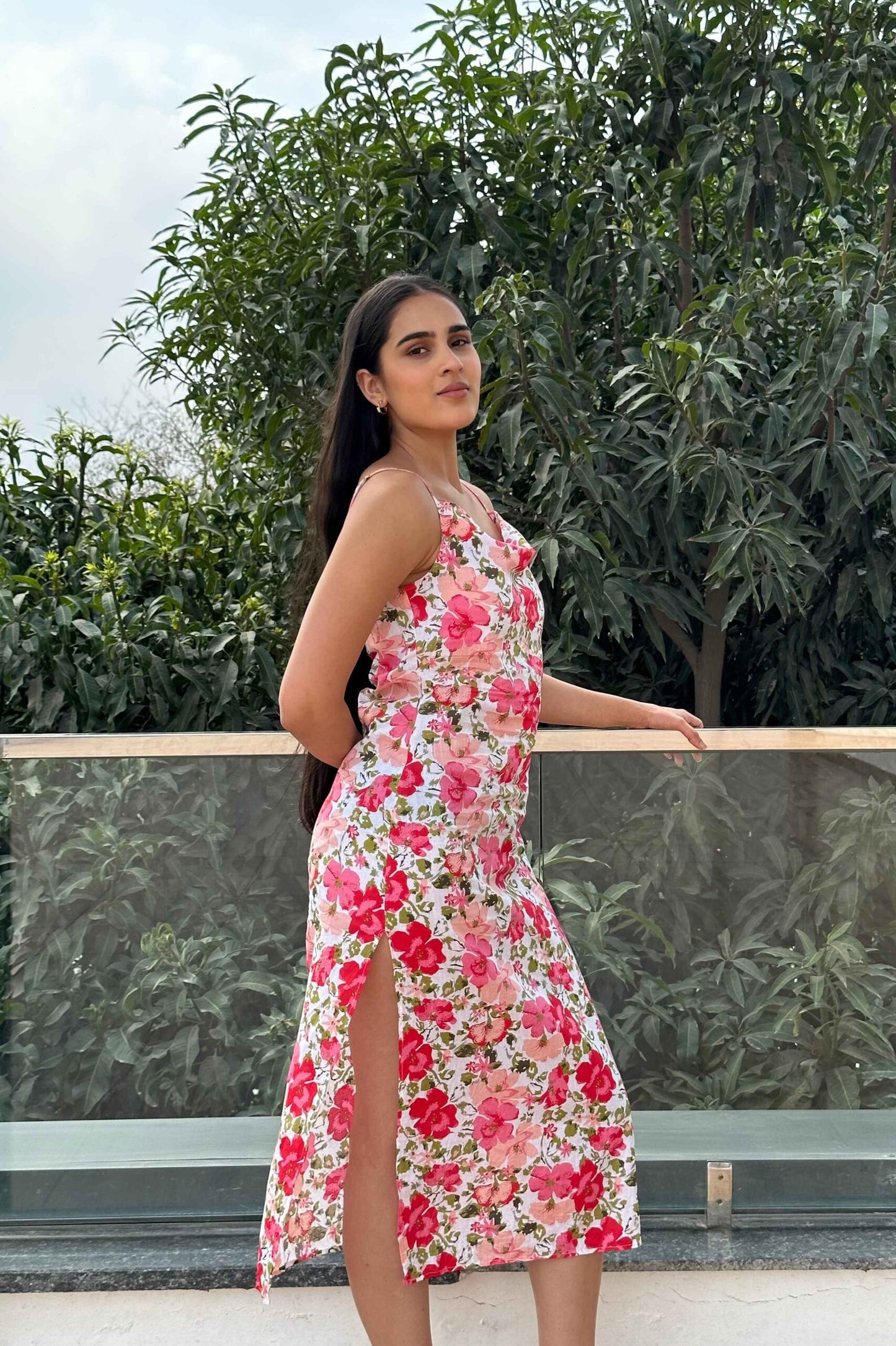 EARLY SUNRISE - Cotton Print Cowl Neck Slip Dress