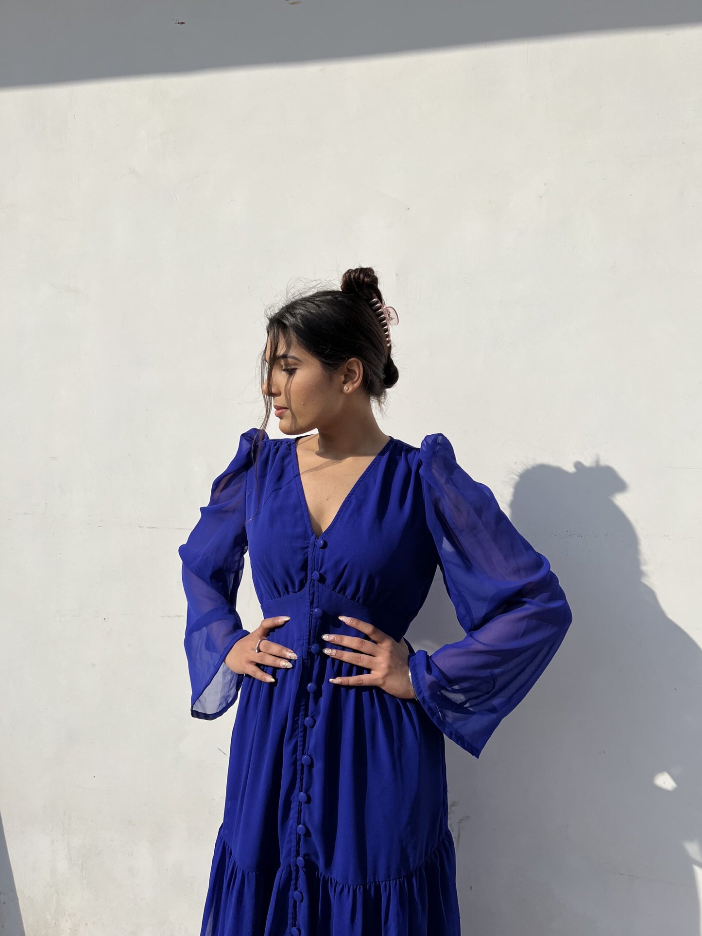 FEEL THE CALM - Blue Georgette maxi dress