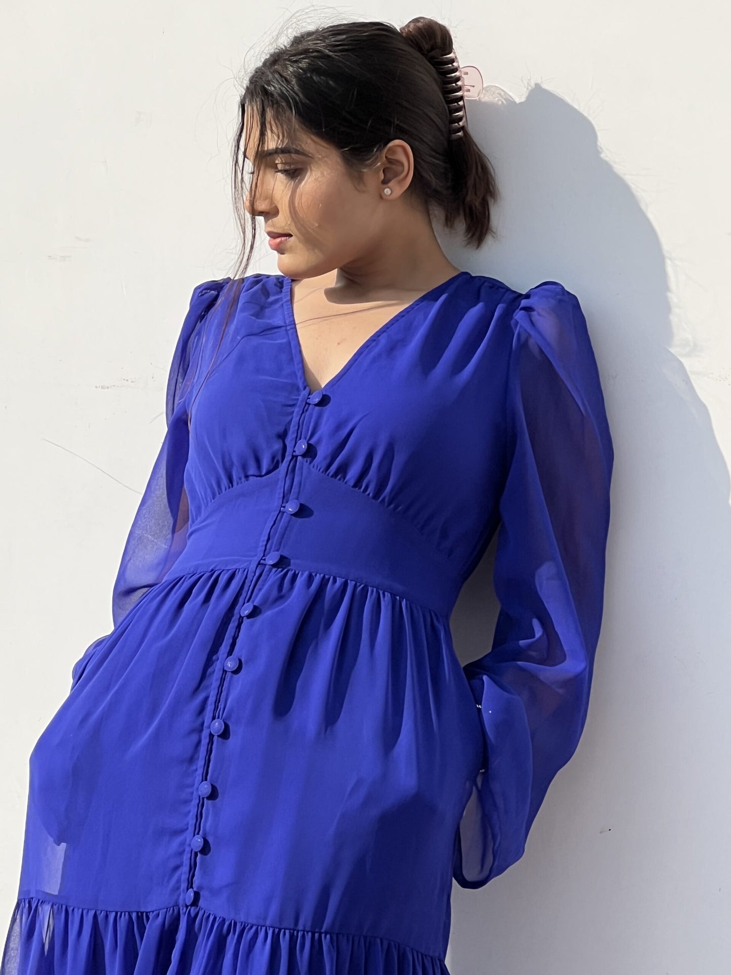 FEEL THE CALM - Blue Georgette maxi dress