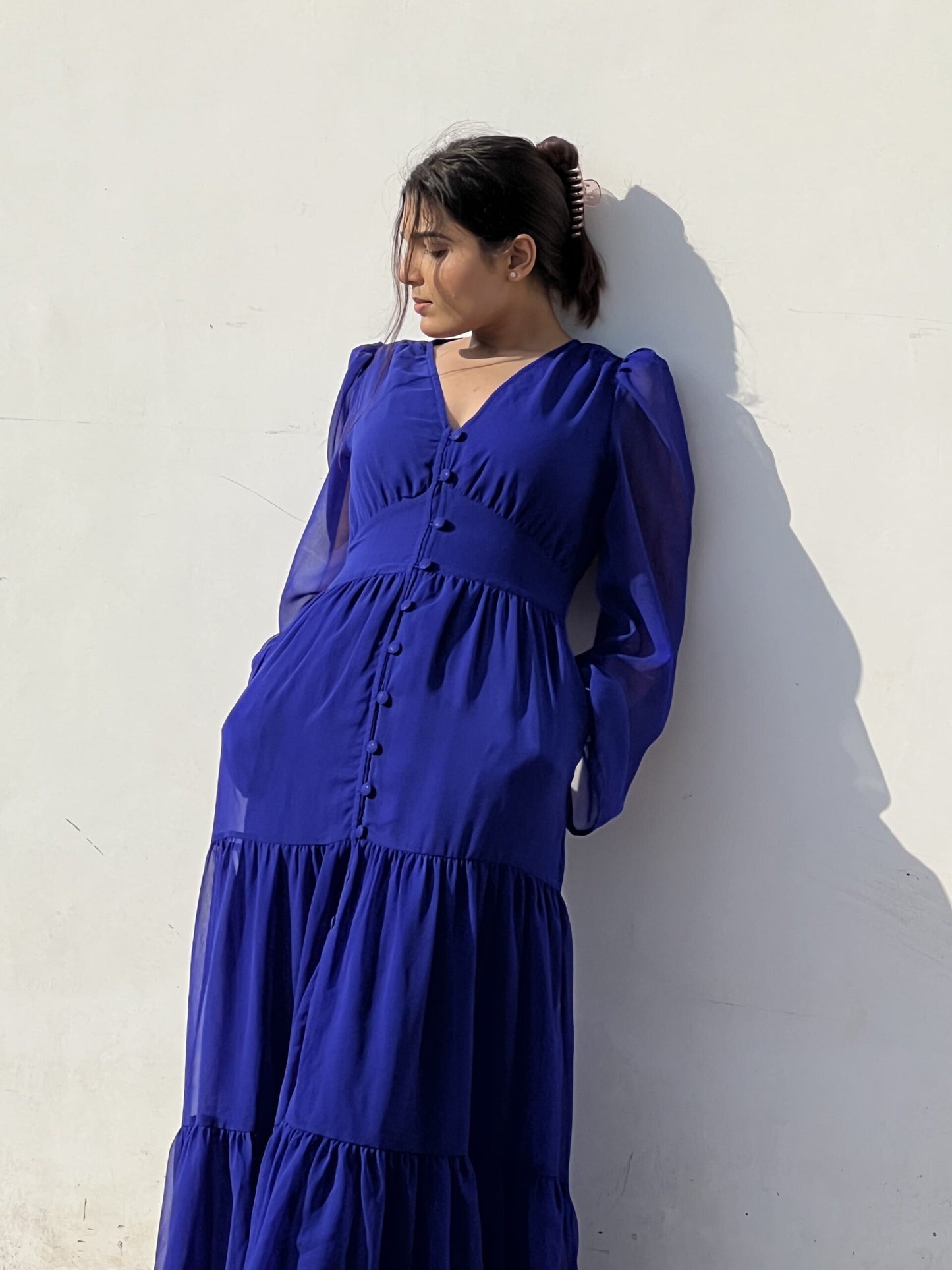 FEEL THE CALM - Blue Georgette maxi dress