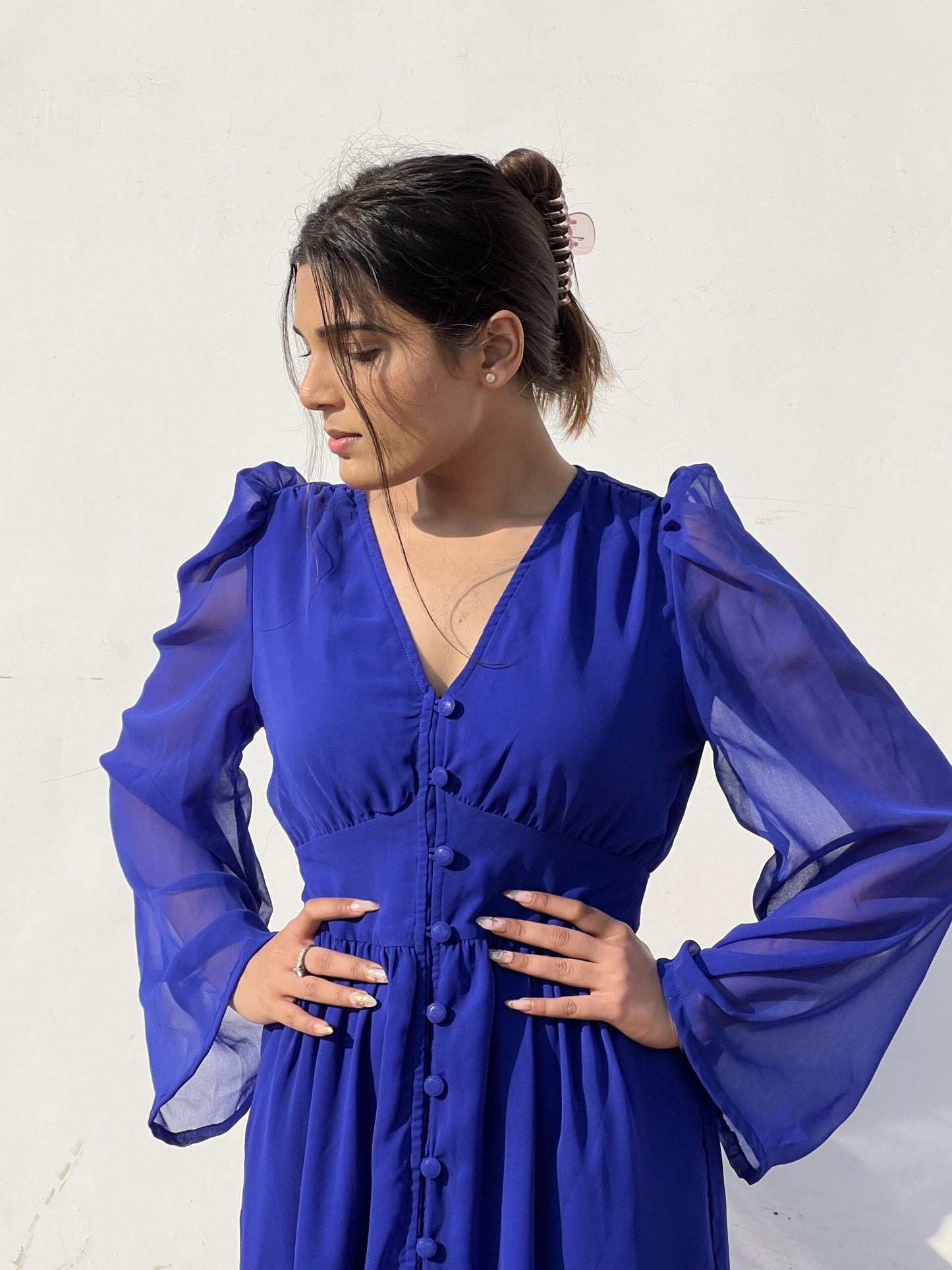 FEEL THE CALM - Blue Georgette maxi dress
