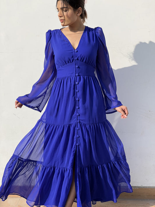 FEEL THE CALM - Blue Georgette maxi dress