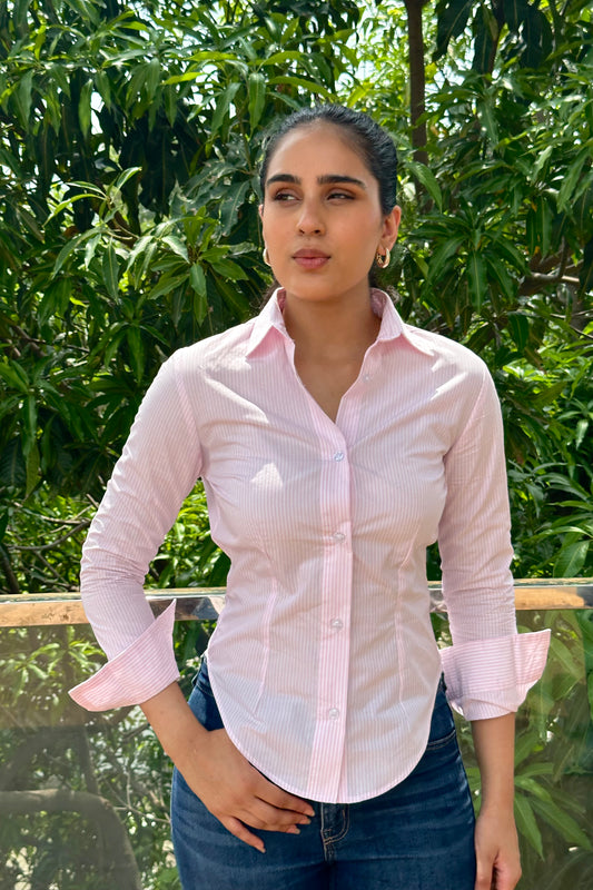 Timeless wardrobe essential  pink striped shirt