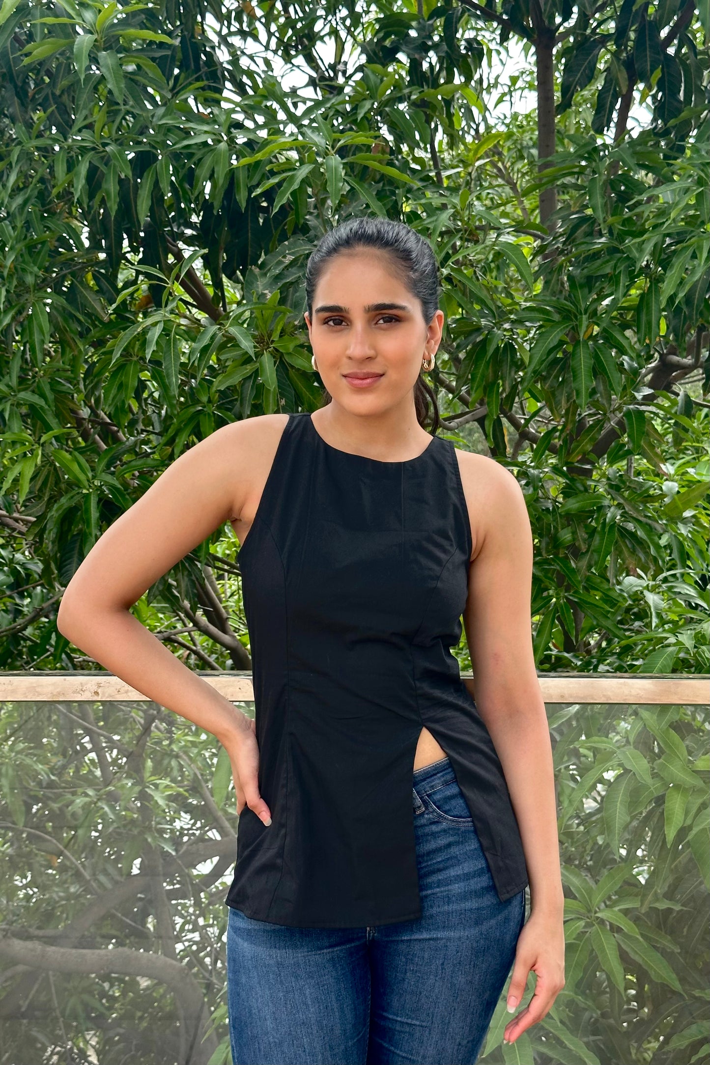 Black sleeveless top
