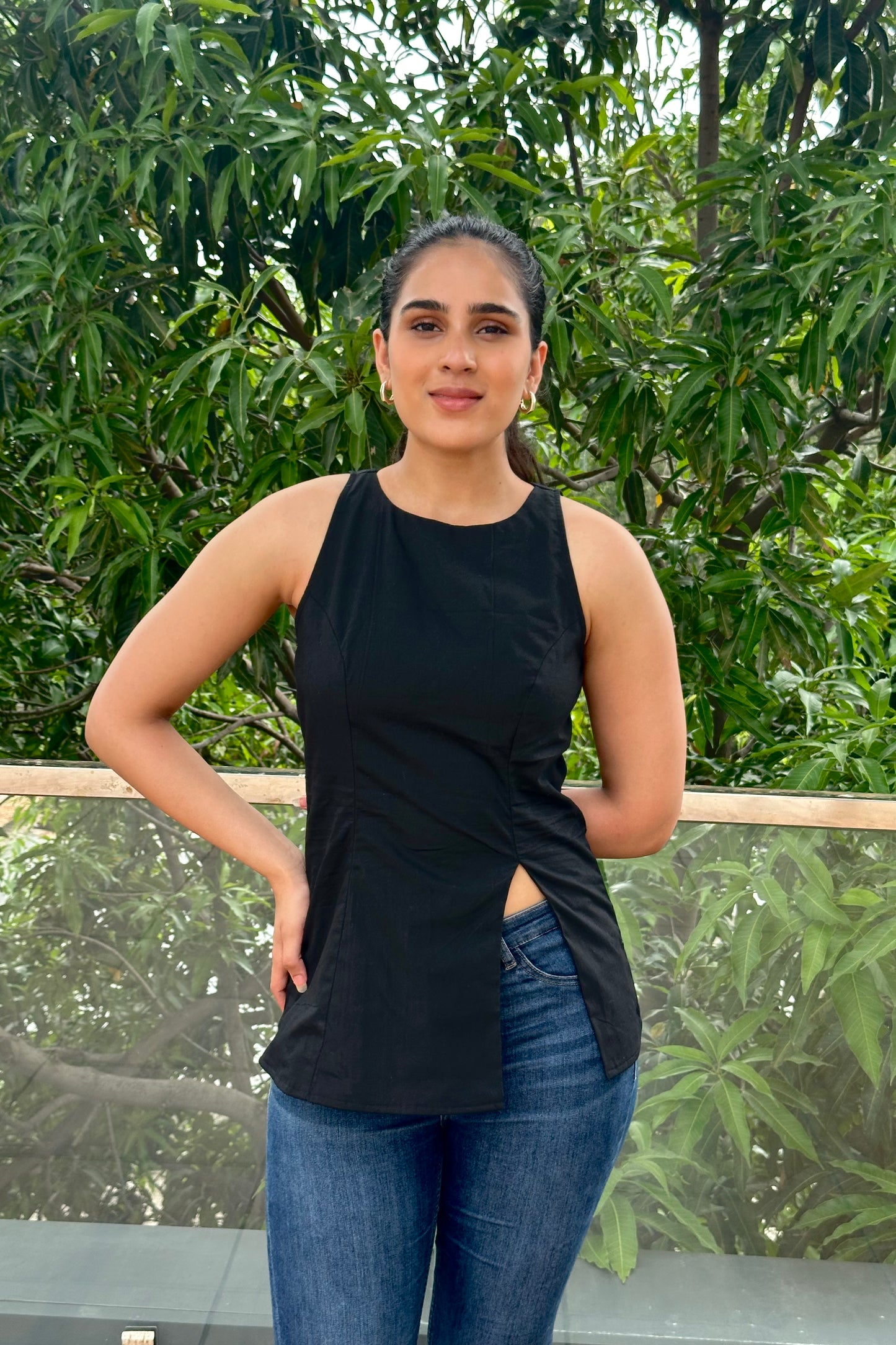 Black sleeveless top