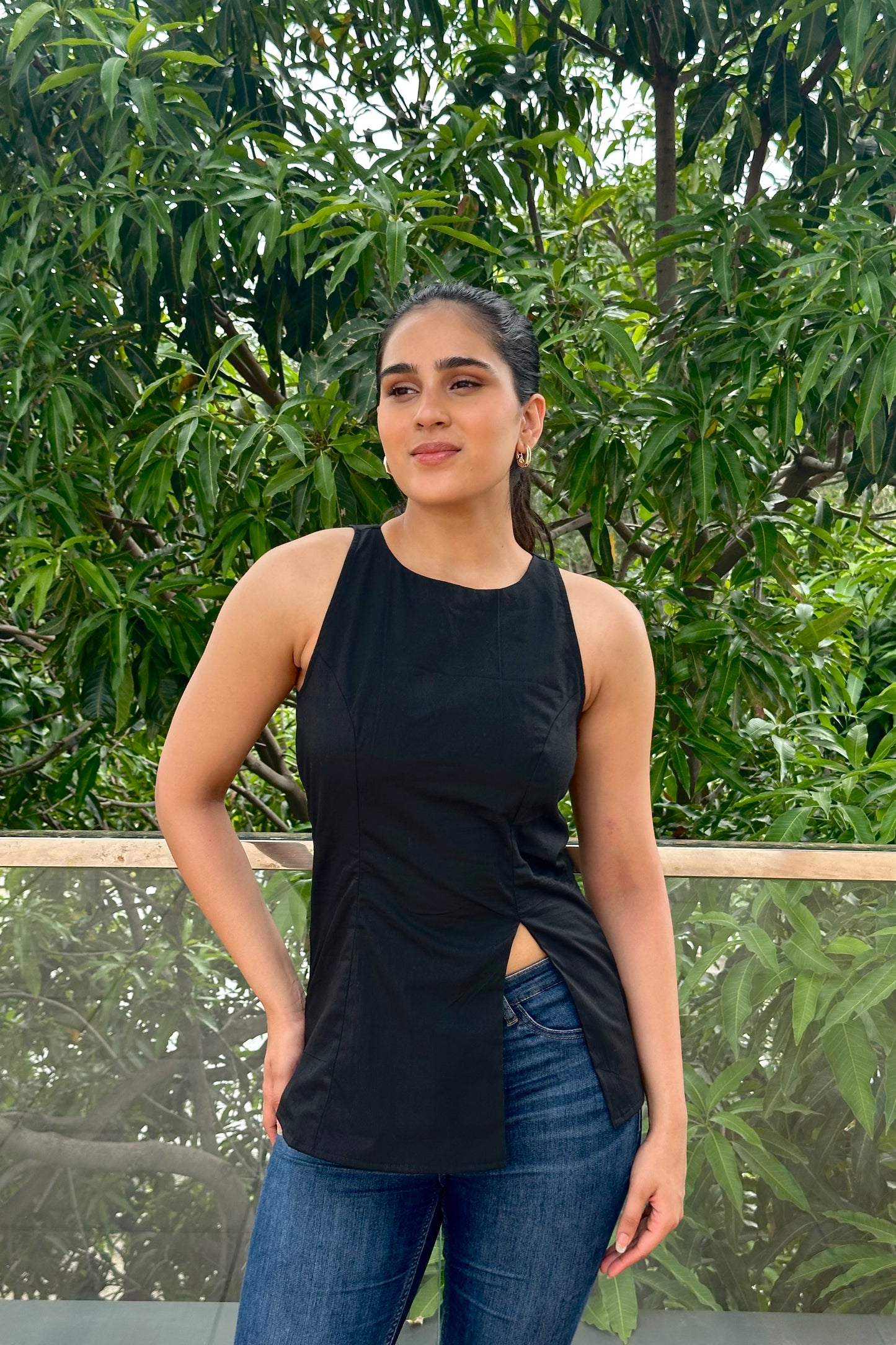 Black sleeveless top
