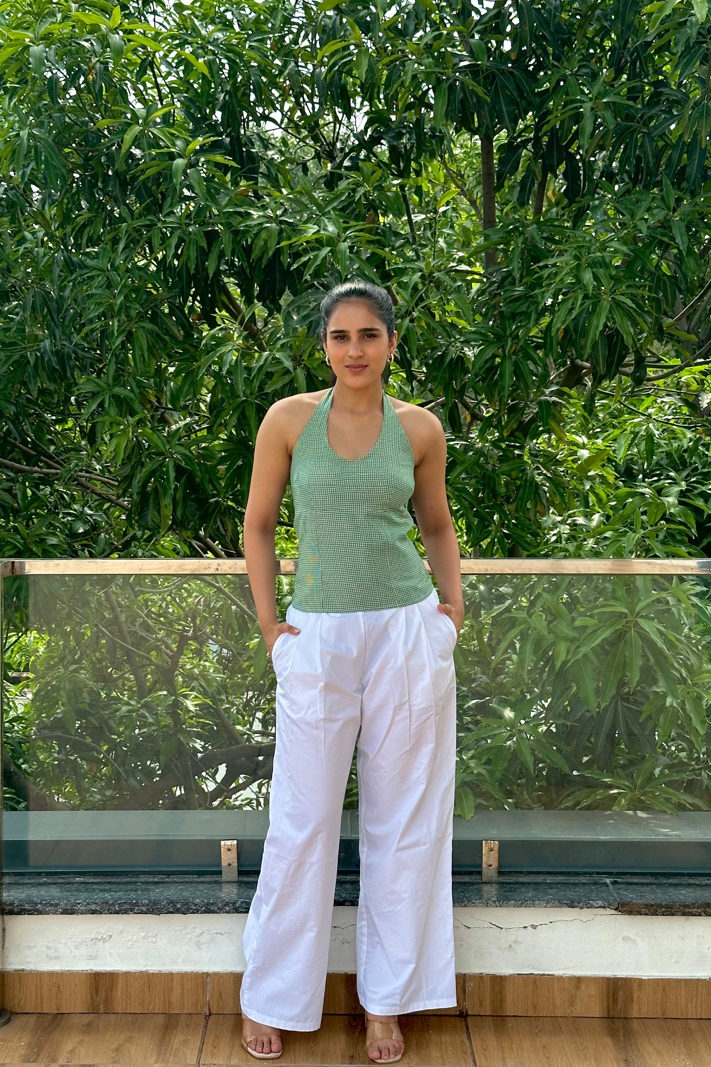 Green halter-neck top