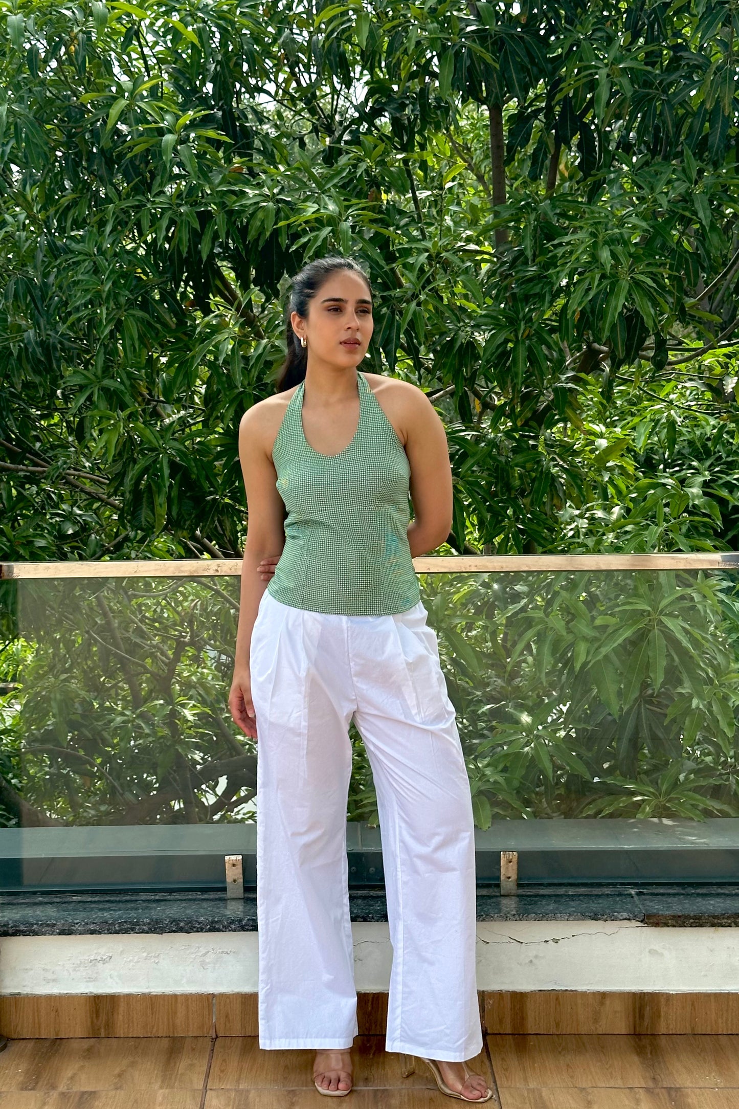 Green halter-neck top