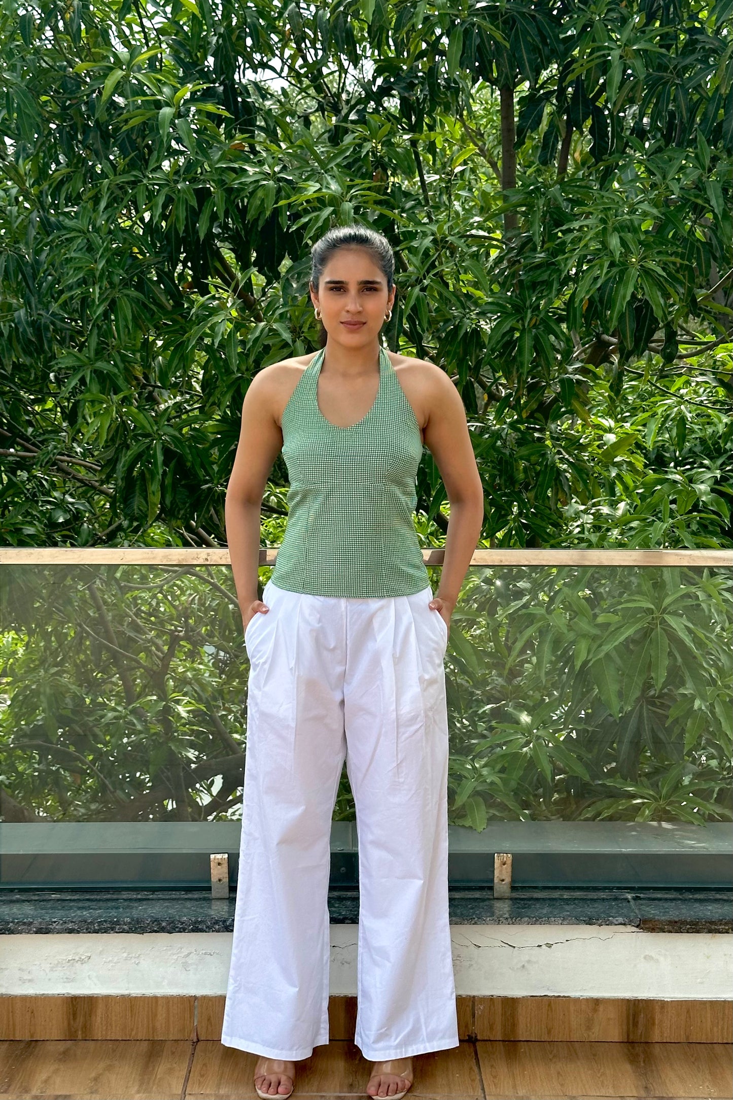 Green halter-neck top