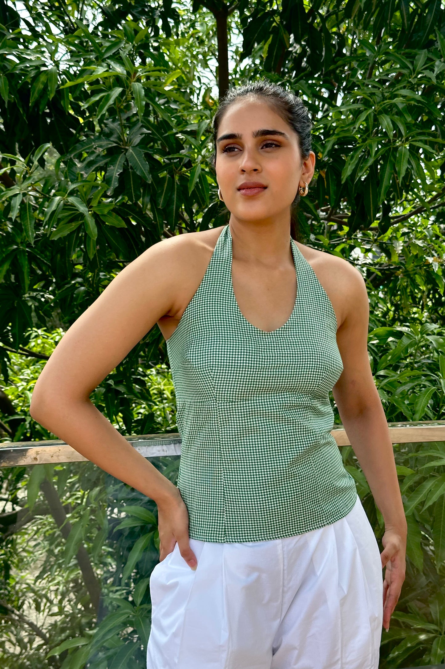 Green halter-neck top