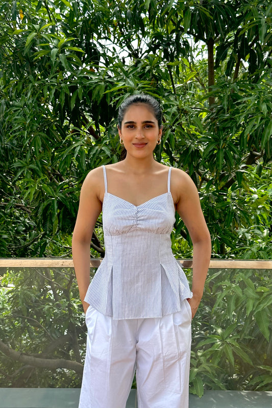 Pinstriped cotton cami top