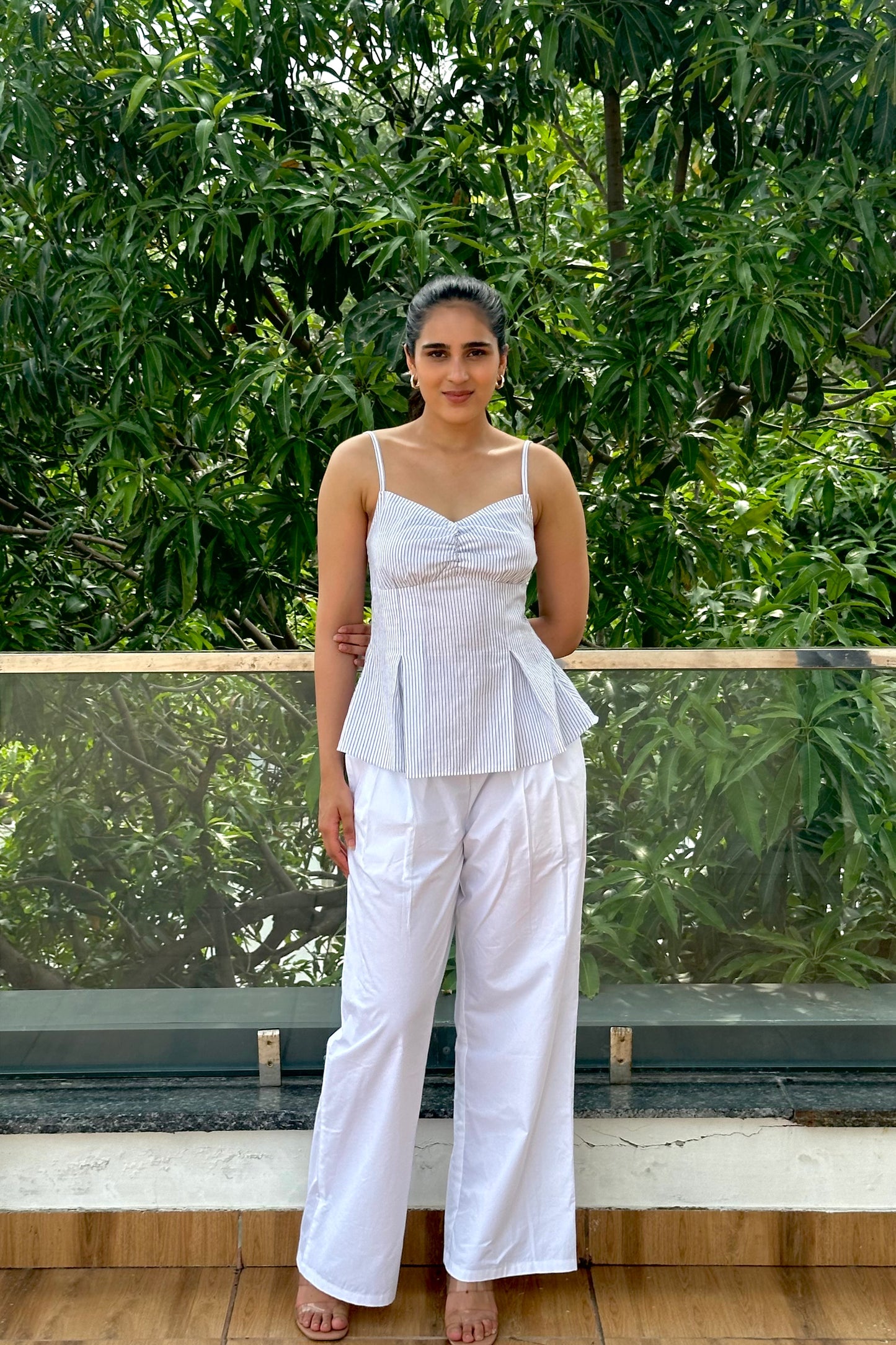 Pinstriped cotton cami top