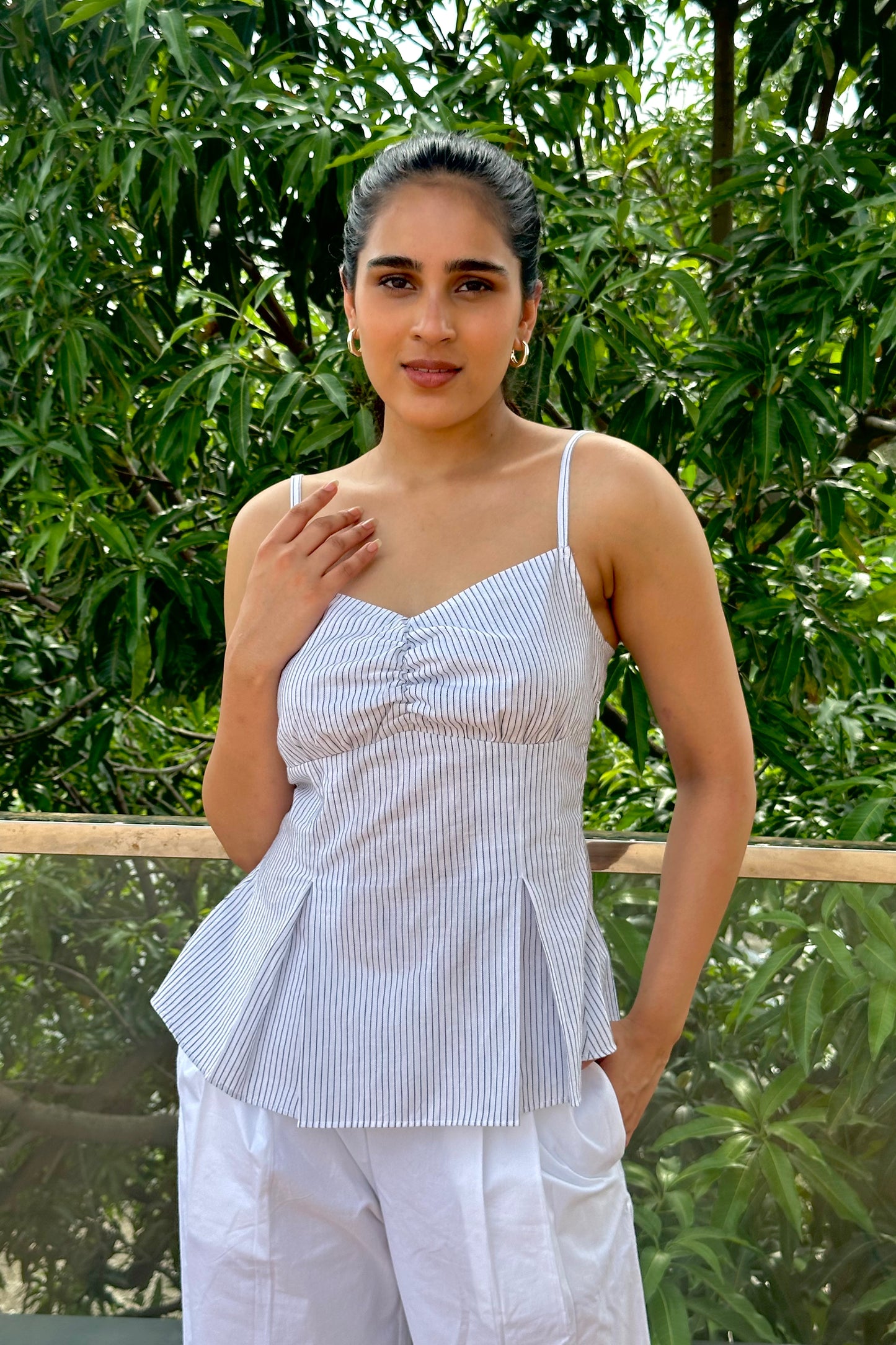 Pinstriped cotton cami top