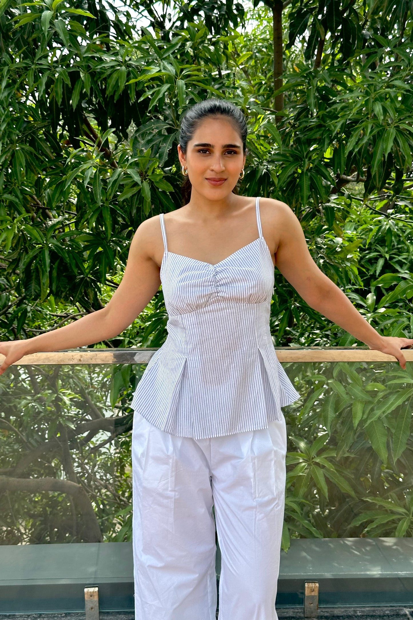 Pinstriped cotton cami top