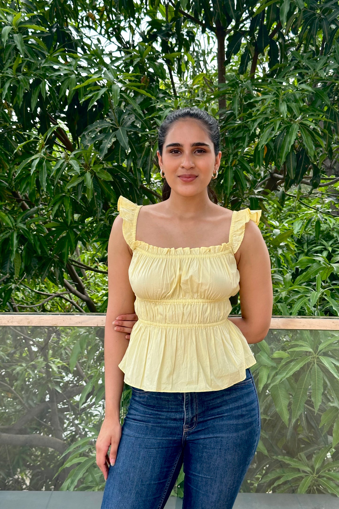 Sunlit Meadow cotton pastel yellow top