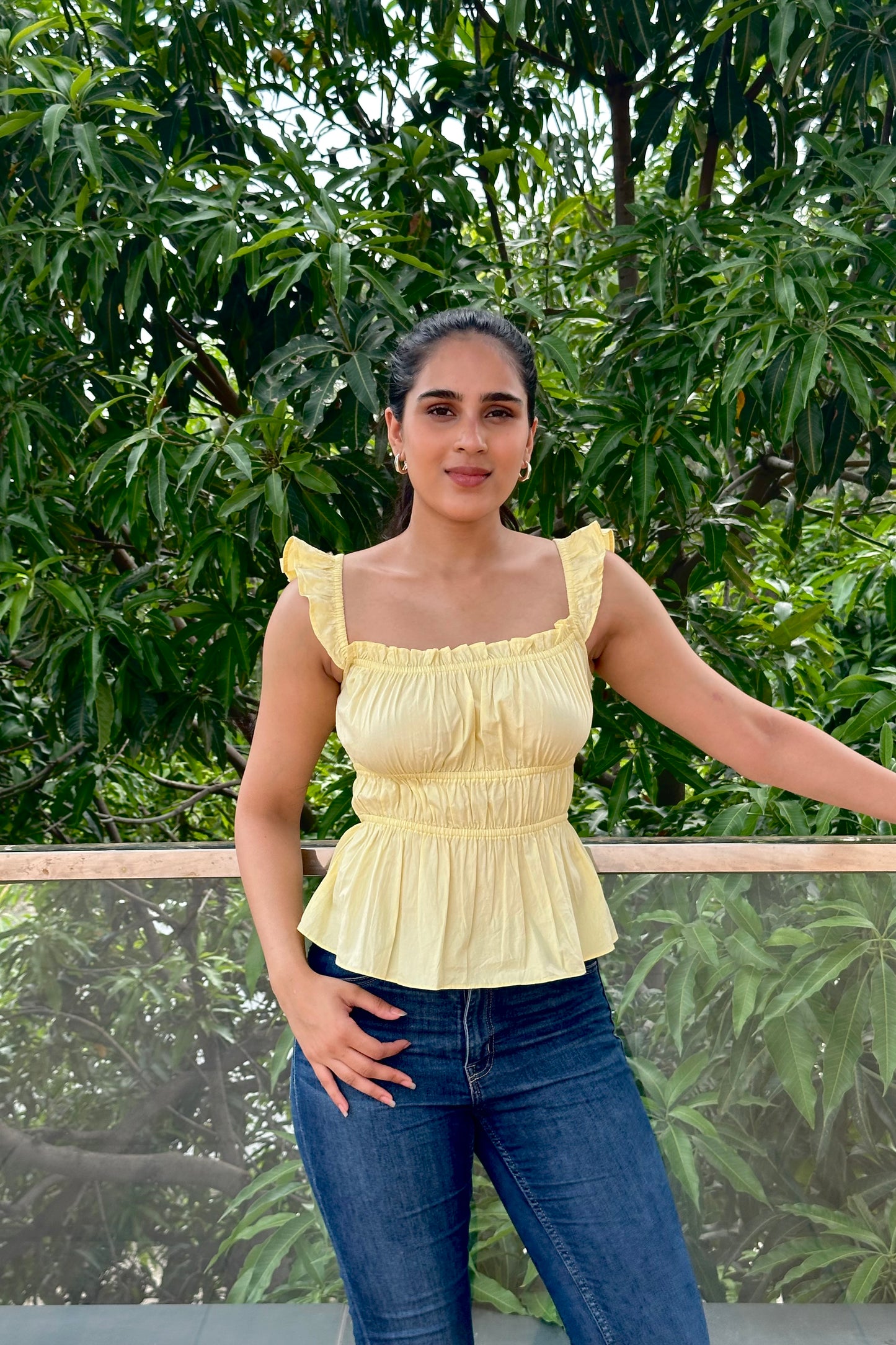 Sunlit Meadow cotton pastel yellow top