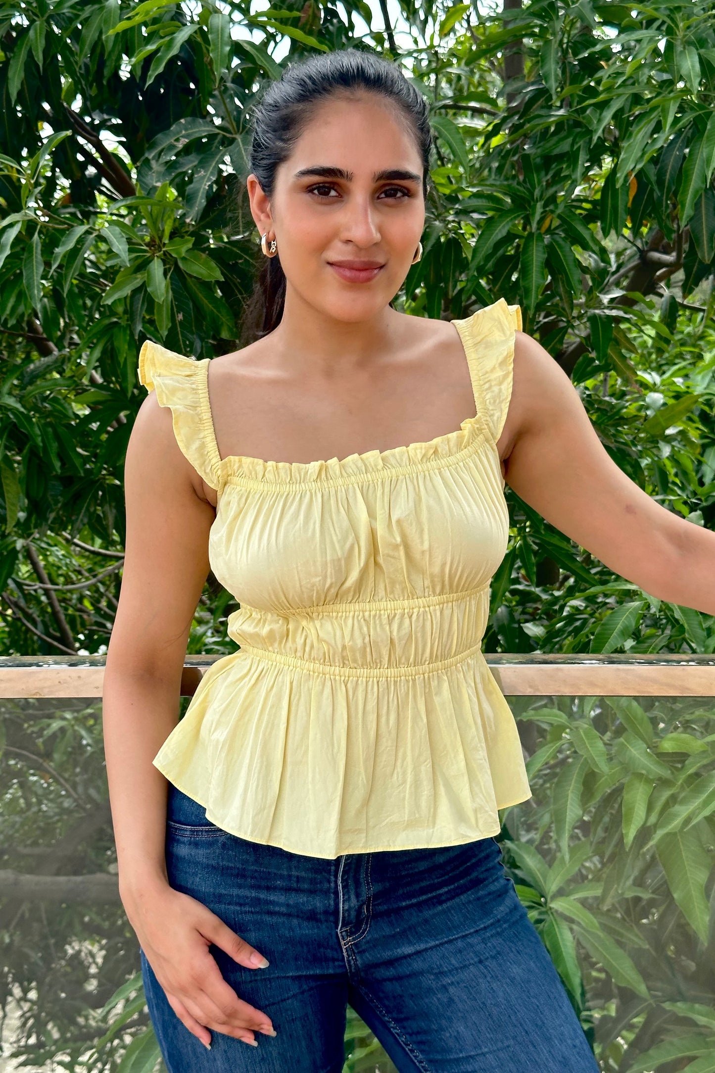 Sunlit Meadow cotton pastel yellow top