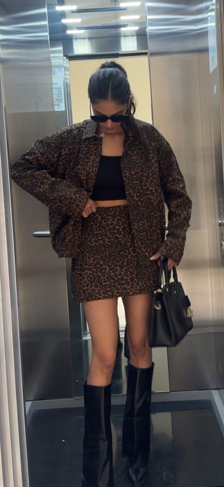 Cheetah Print Denim Jacket & Skirt Set