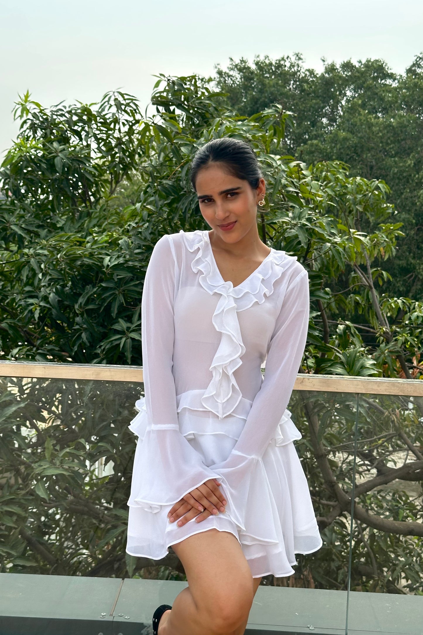 Ivory Ruffle Georgette Co-ord Set