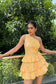 HANSEL - Cotton One shoulder Yellow print ruffle dress