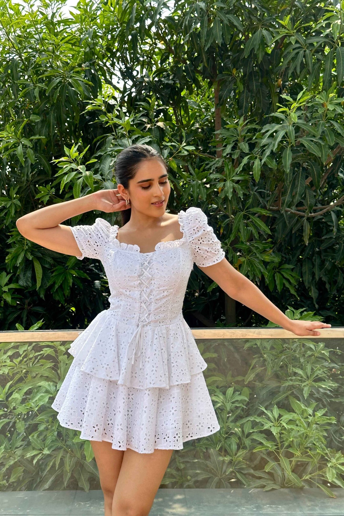 ARIEL - Cotton Schiffli White Dress