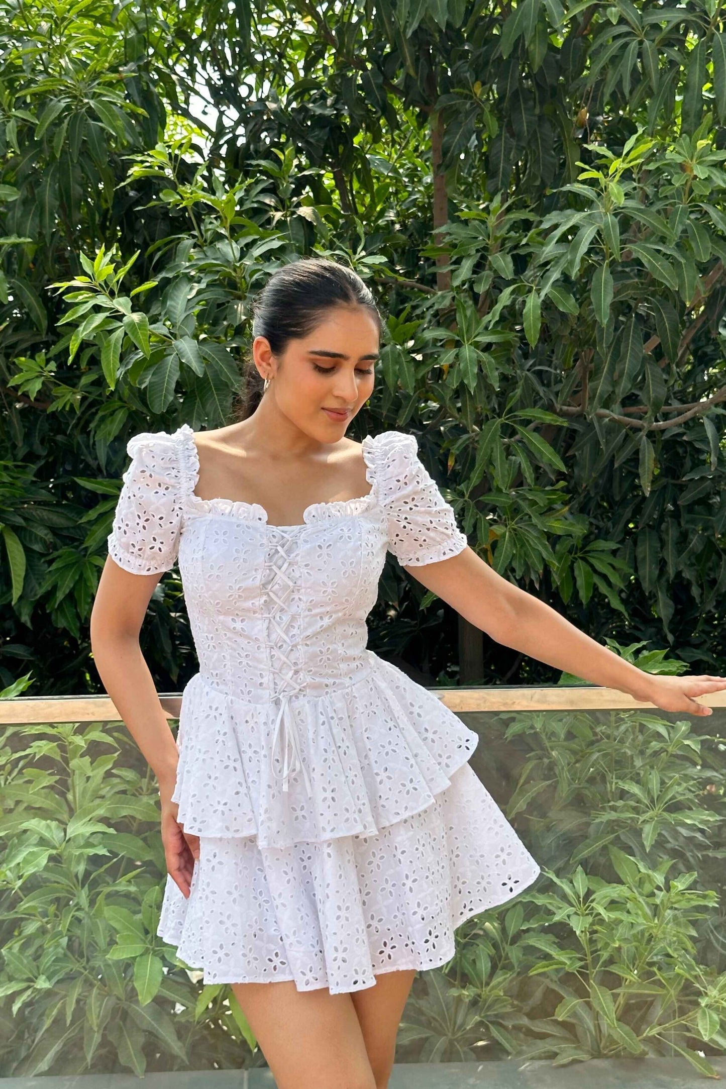 ARIEL - Cotton Schiffli White Dress