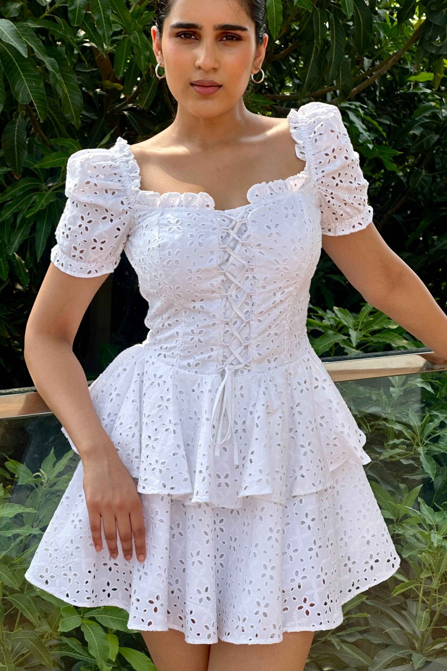 ARIEL - Cotton Schiffli White Dress