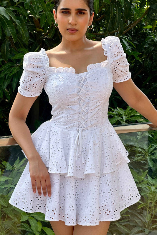 ARIEL - Cotton Schiffli White Dress