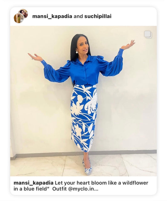 GLAMOUR GIRL -  Blue Shirt with  Printed skirt (SET)